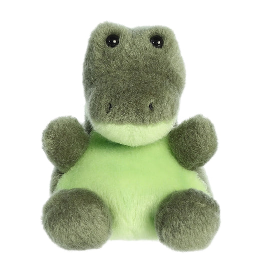 Palm Pals Scales Alligator 5-inch plush soft toy, a mossy green alligator with a light green belly.