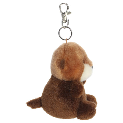 Palm Pals Selena Sea Otter mini plush clip-on featuring soft cocoa brown and cream fur with a silver metal clasp.
