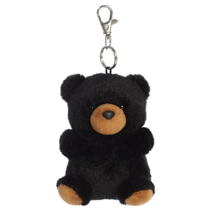 Palm Pals Sleepy Bear Clip-On plush toy featuring black fur, a tan muzzle, and a metal keychain clip.