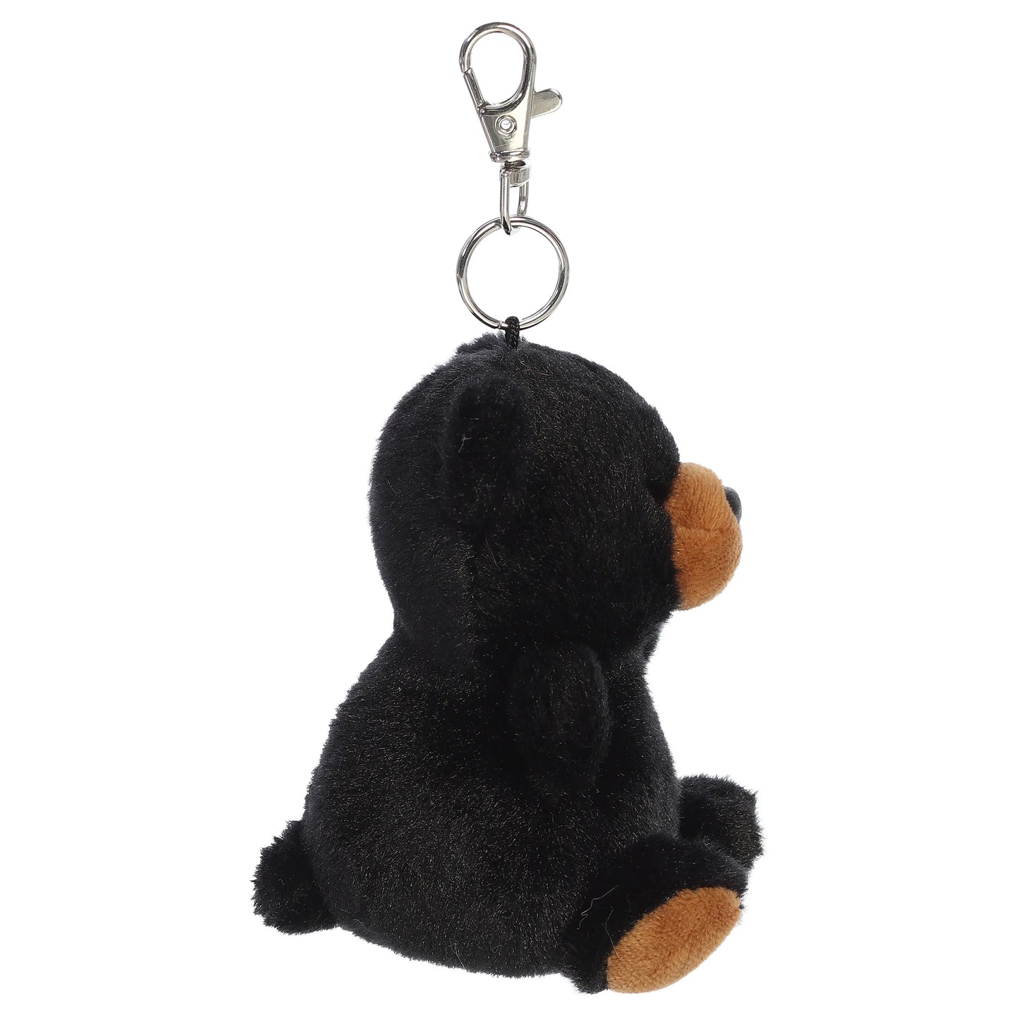 Palm Pals Sleepy Bear Clip-On plush toy featuring black fur, a tan muzzle, and a metal keychain clip.