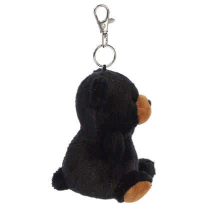 Palm Pals Sleepy Bear Clip-On plush toy featuring black fur, a tan muzzle, and a metal keychain clip.