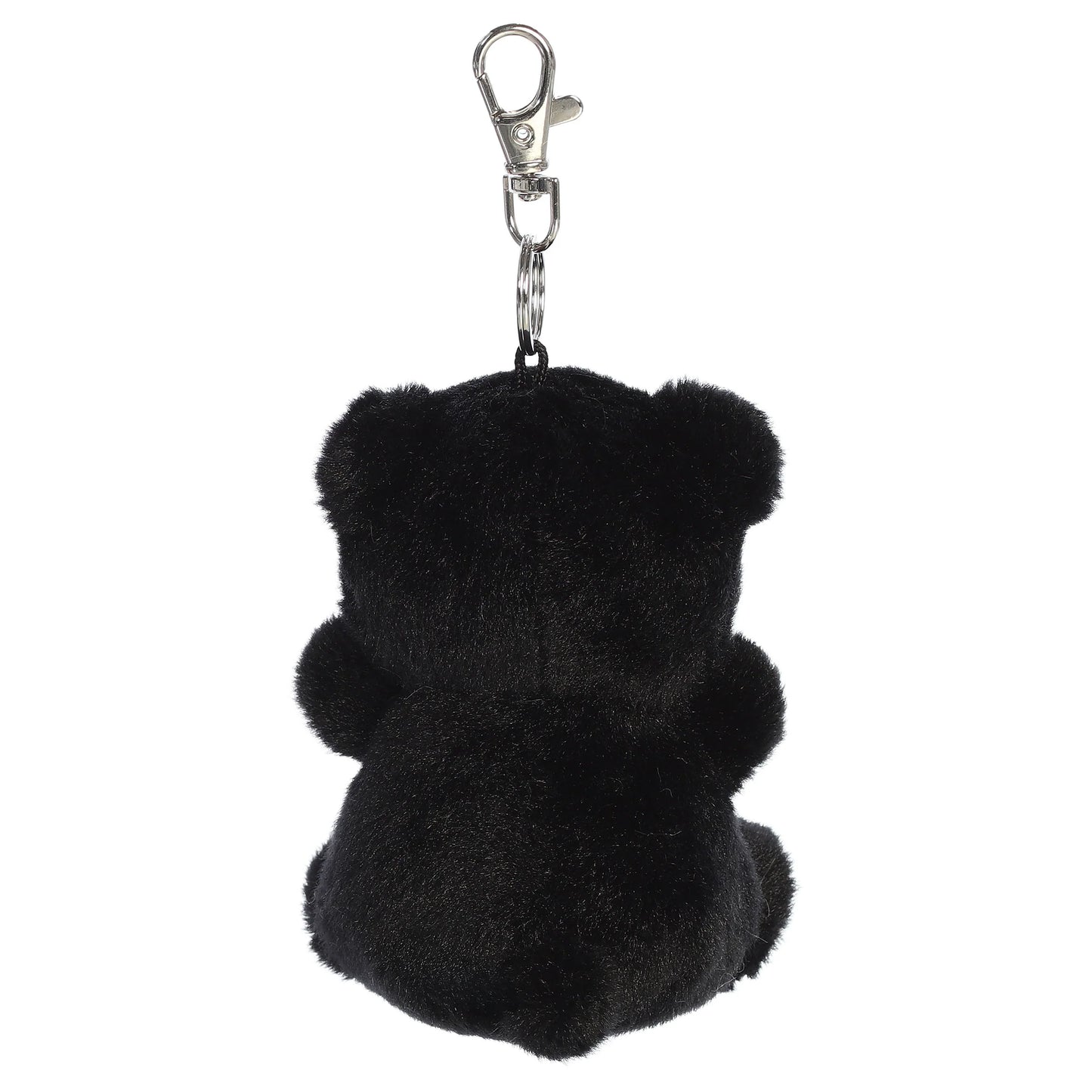 Palm Pals Sleepy Bear Clip-On plush toy featuring black fur, a tan muzzle, and a metal keychain clip.