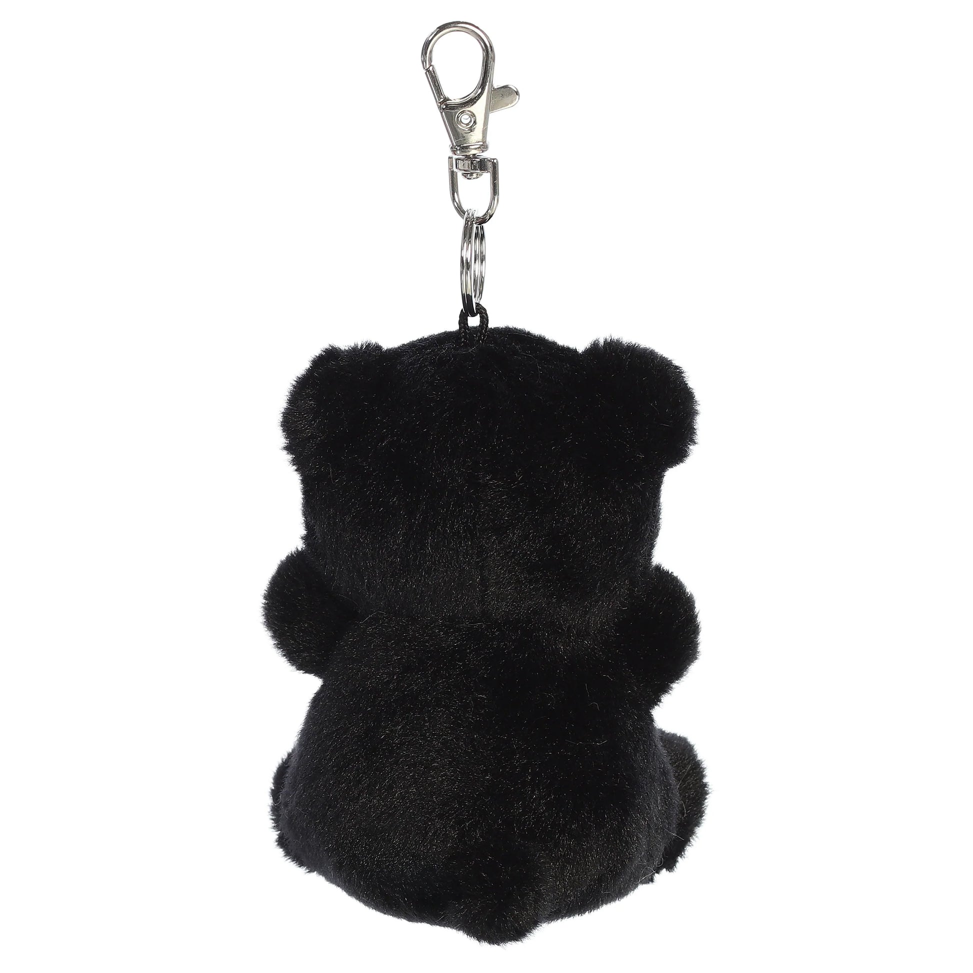 Palm Pals Sleepy Bear Clip-On plush toy featuring black fur, a tan muzzle, and a metal keychain clip.