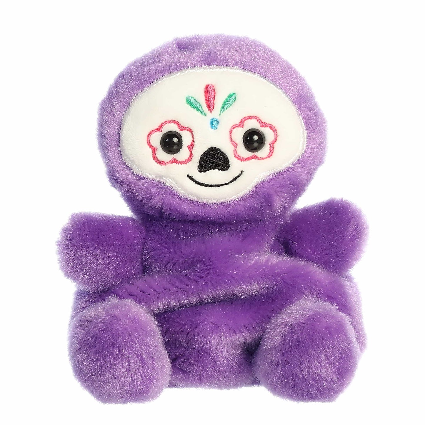 Palm Pals Sonia Sugar Skull 4.5-inch purple plush featuring an embroidered white face with pink floral details and a smile.
