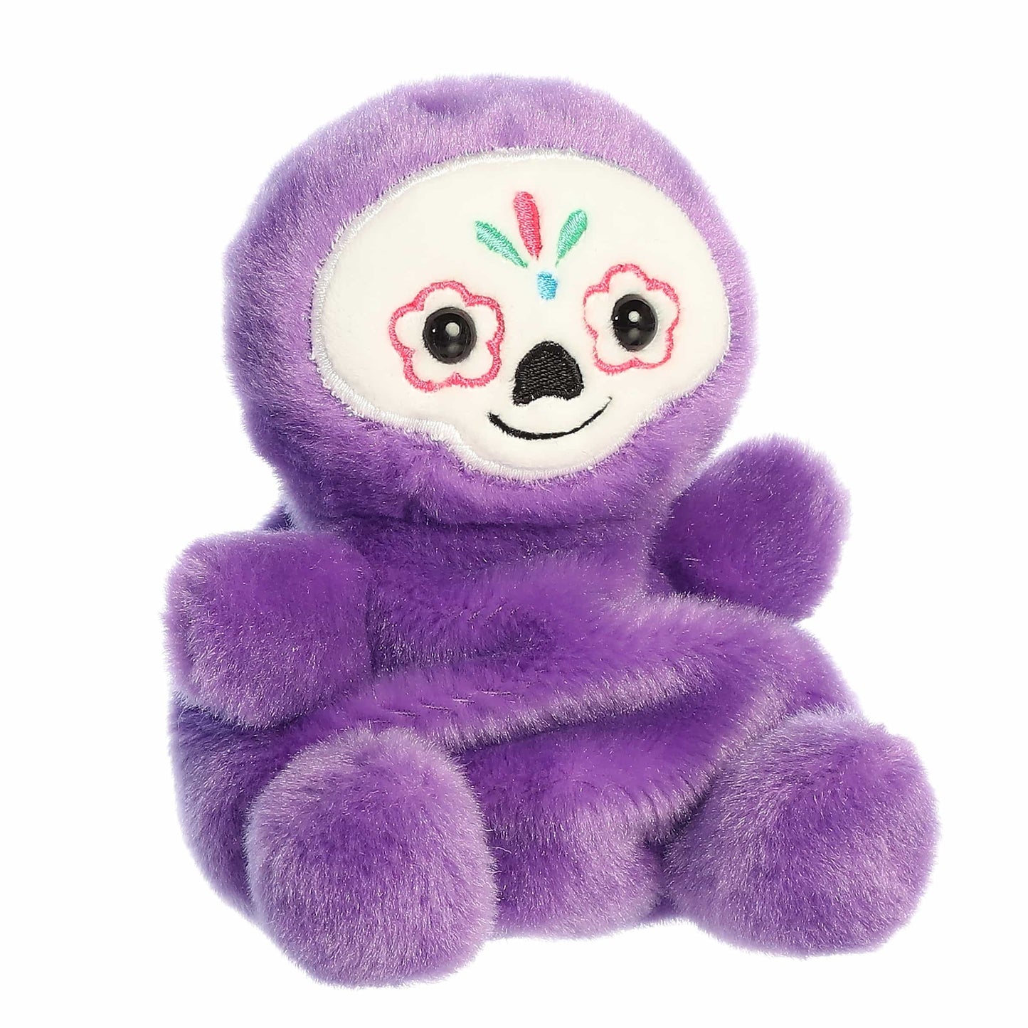 Palm Pals Sonia Sugar Skull 4.5-inch purple plush featuring an embroidered white face with pink floral details and a smile.