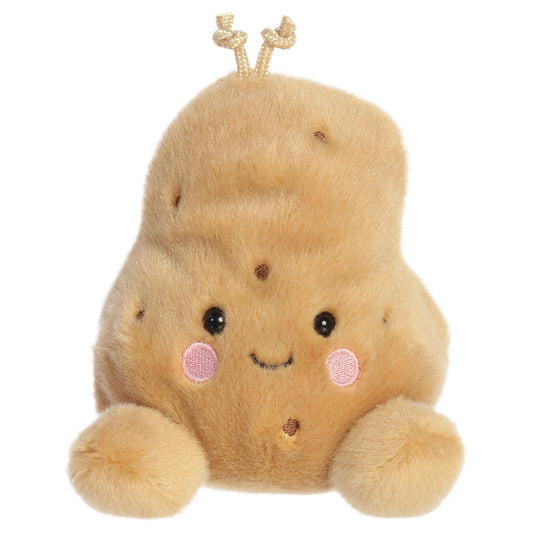 Palm Pals Spudrick Potato plush toy with a warm beige body, rosy cheeks, and a swirled tuft