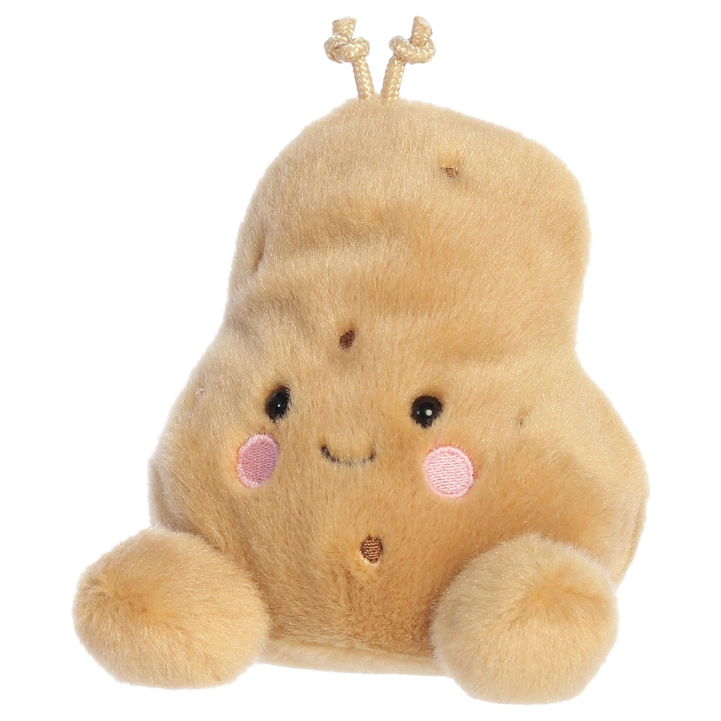 Palm Pals Spudrick Potato plush toy with a warm beige body, rosy cheeks, and a swirled tuft