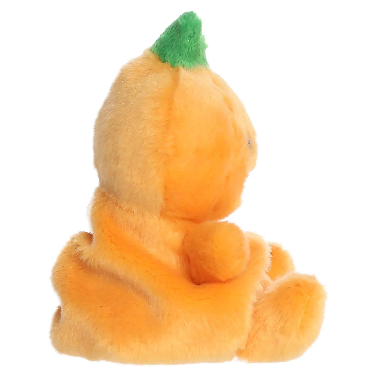 Palm Pals Squashley Pumpkin Head 5-inch orange plush pumpkin sitting upright with an embroidered jack-o'-lantern smile and green stem.