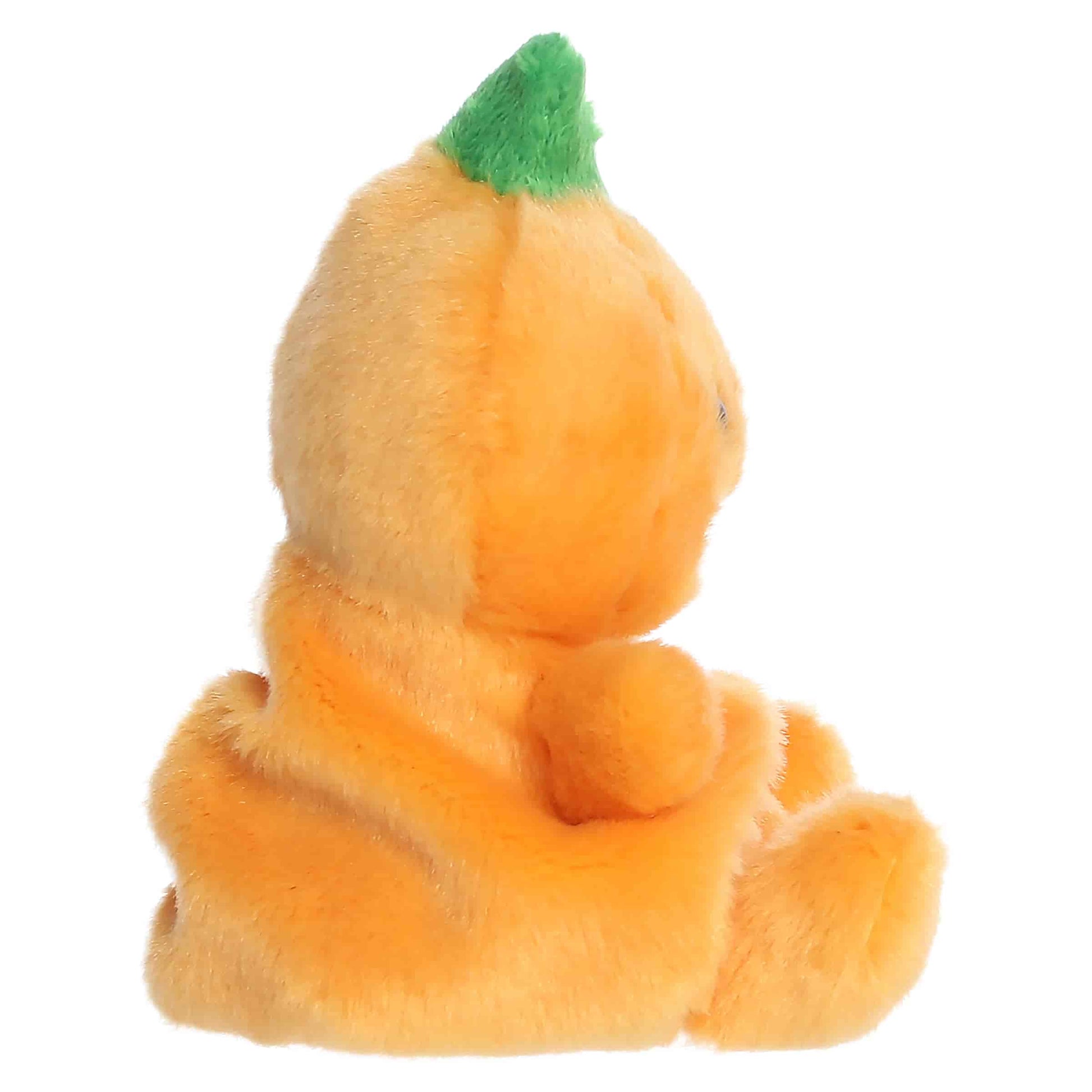 Palm Pals Squashley Pumpkin Head 5-inch orange plush pumpkin sitting upright with an embroidered jack-o'-lantern smile and green stem.