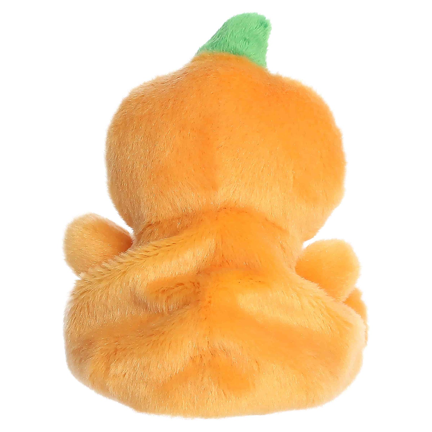 Palm Pals Squashley Pumpkin Head 5-inch orange plush pumpkin sitting upright with an embroidered jack-o'-lantern smile and green stem.