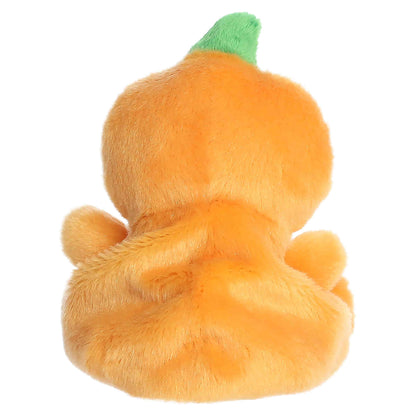 Palm Pals Squashley Pumpkin Head 5-inch orange plush pumpkin sitting upright with an embroidered jack-o'-lantern smile and green stem.