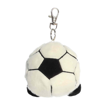 Plush soccer ball keychain on a white background