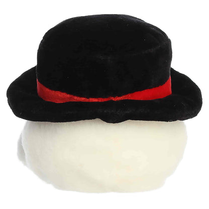 Palm Pals Sven Snowman 4.5-inch white plush featuring a black top hat with red ribbon, an orange carrot nose, and pink cheeks.