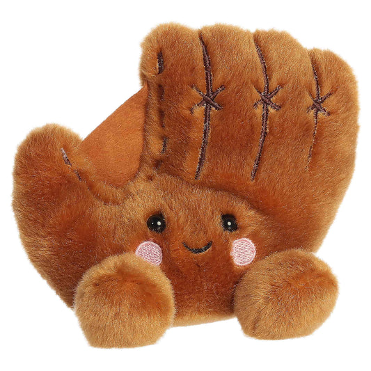 Palm Pals Tag Baseball Glove, a small golden-brown plush shaped like a baseball glove with stitched detailing and a sweet smiling face.