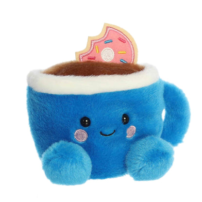 Angled view of Palm Pals Tariq Coffee & Donut 5-inch plush soft toy
