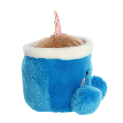 Side view of Palm Pals Tariq Coffee & Donut 5-inch plush soft toy