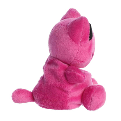 Side view of Palm Pals Tasty Peach Cosmic Purple Meowchi 5-inch plush soft toy