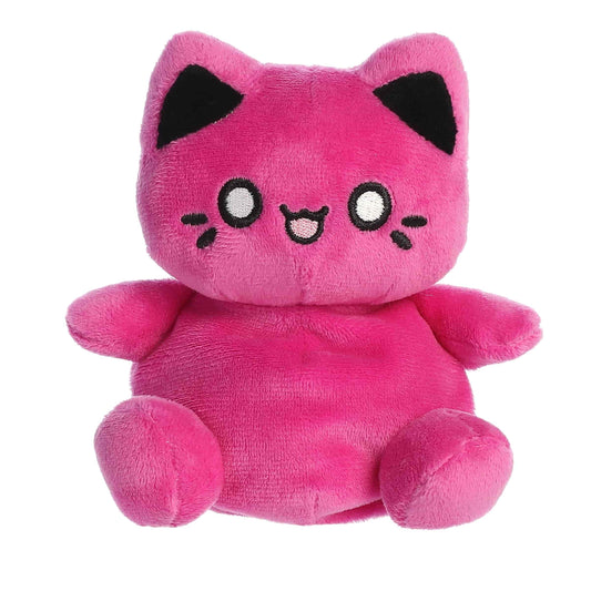Palm Pals Tasty Peach Cosmic Purple Meowchi 5-inch plush soft toy, a deep purple cat with black ears and a happy embroidered face.