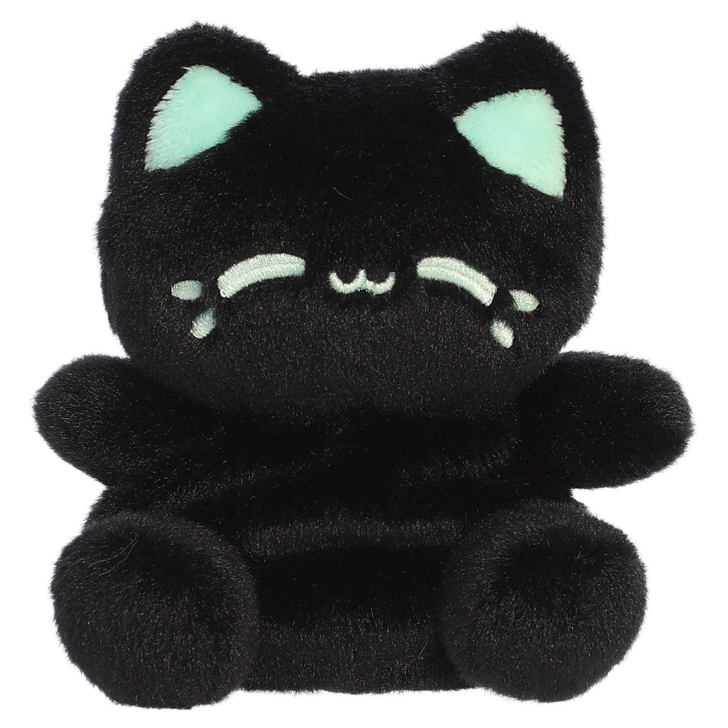 Palm Pals Tasty Peach Mint Black Out Meowchi plush toy with deep black fur, vibrant mint-green inner ears, and matching blushing cheeks