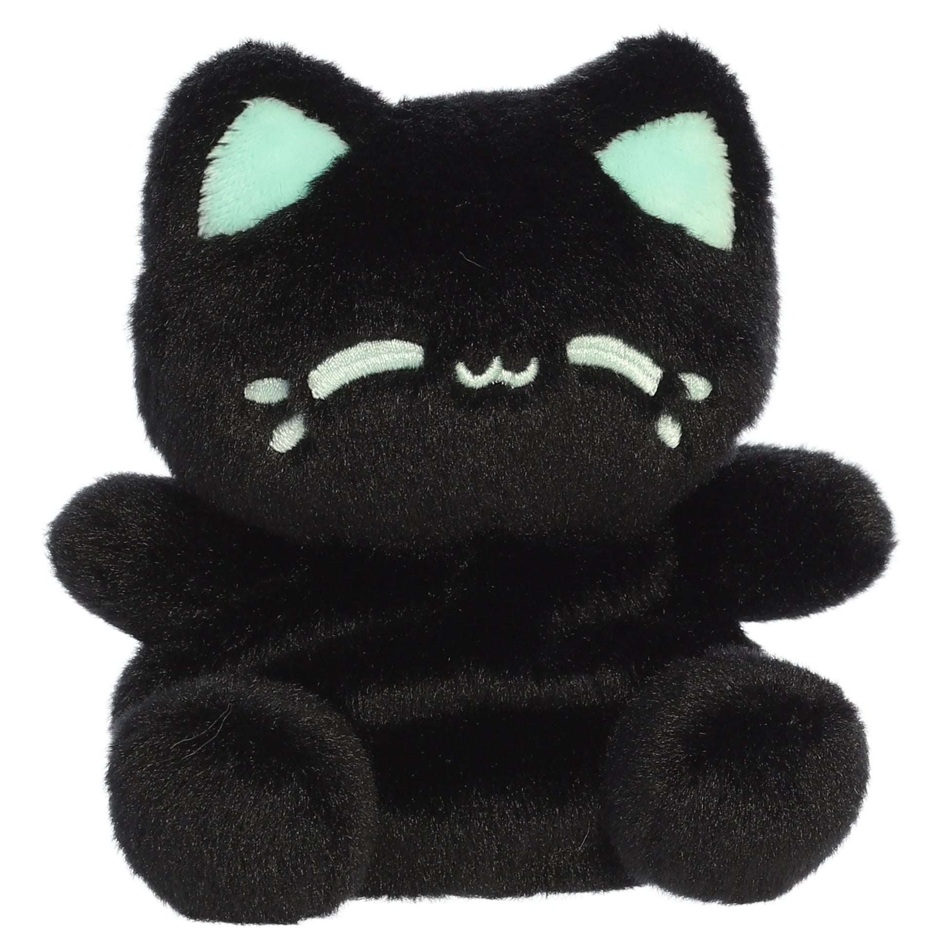 Palm Pals Tasty Peach Mint Black Out Meowchi plush toy with deep black fur, vibrant mint-green inner ears, and matching blushing cheeks