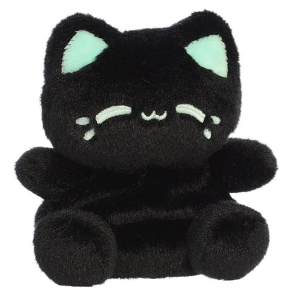 Palm Pals Tasty Peach Mint Black Out Meowchi plush toy with deep black fur, vibrant mint-green inner ears, and matching blushing cheeks