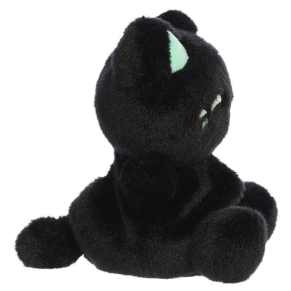 Palm Pals Tasty Peach Mint Black Out Meowchi plush toy with deep black fur, vibrant mint-green inner ears, and matching blushing cheeks