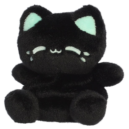 Palm Pals Tasty Peach Mint Black Out Meowchi plush toy with deep black fur, vibrant mint-green inner ears, and matching blushing cheeks