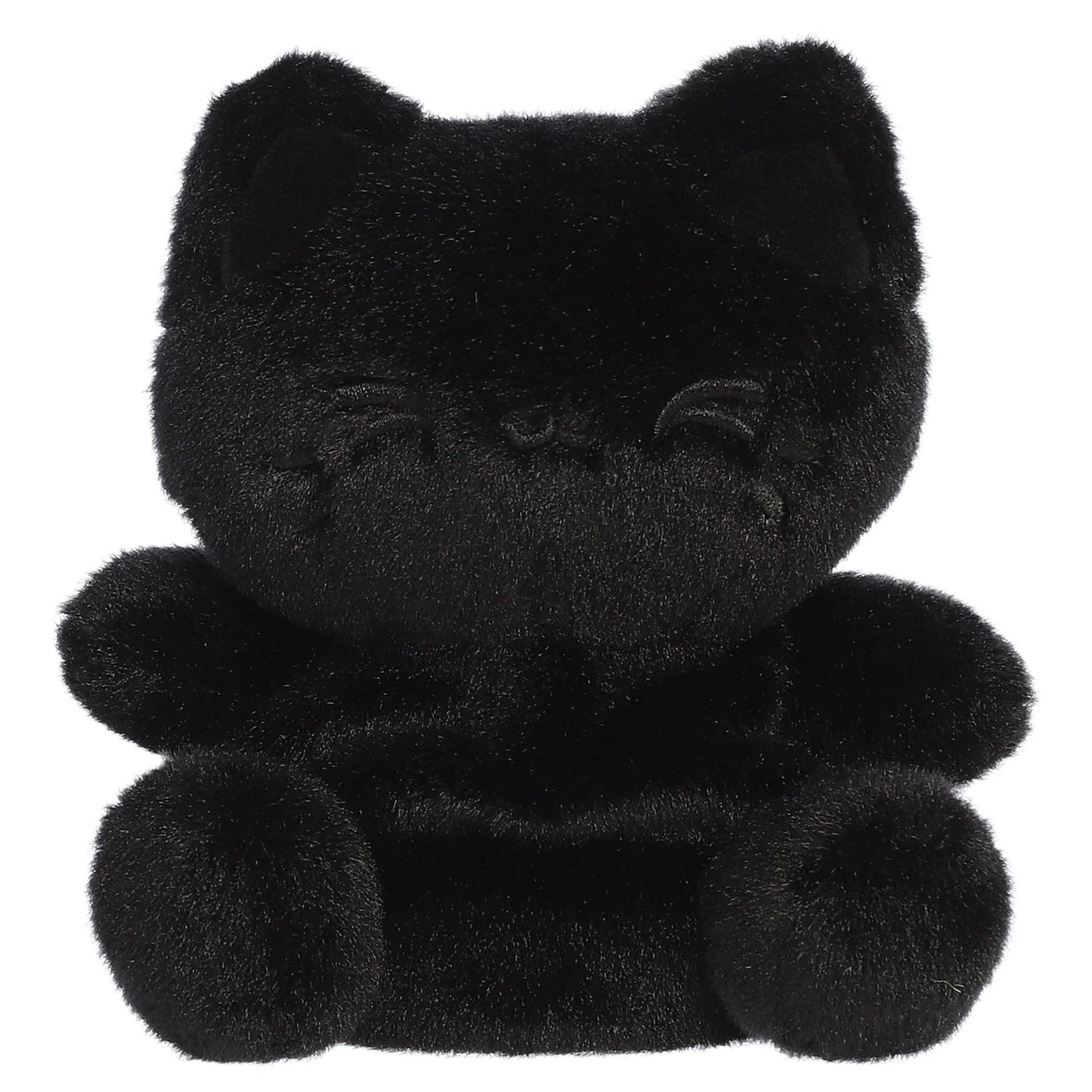 Palm Pals Tasty Peach Sesame Black Out Meowchi plush toy with an all-black monochromatic body and embroidered face