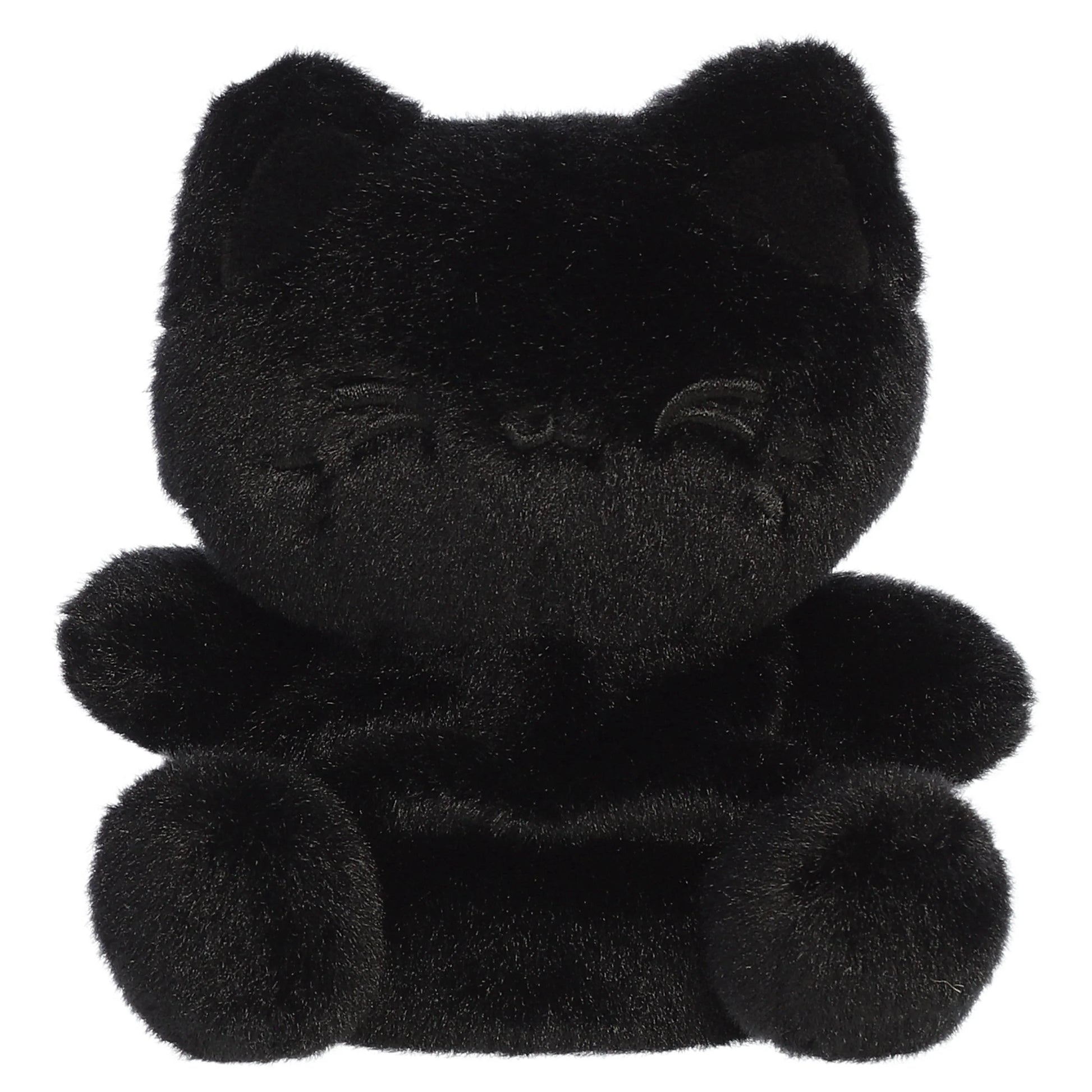 Palm Pals Tasty Peach Sesame Black Out Meowchi plush toy with an all-black monochromatic body and embroidered face