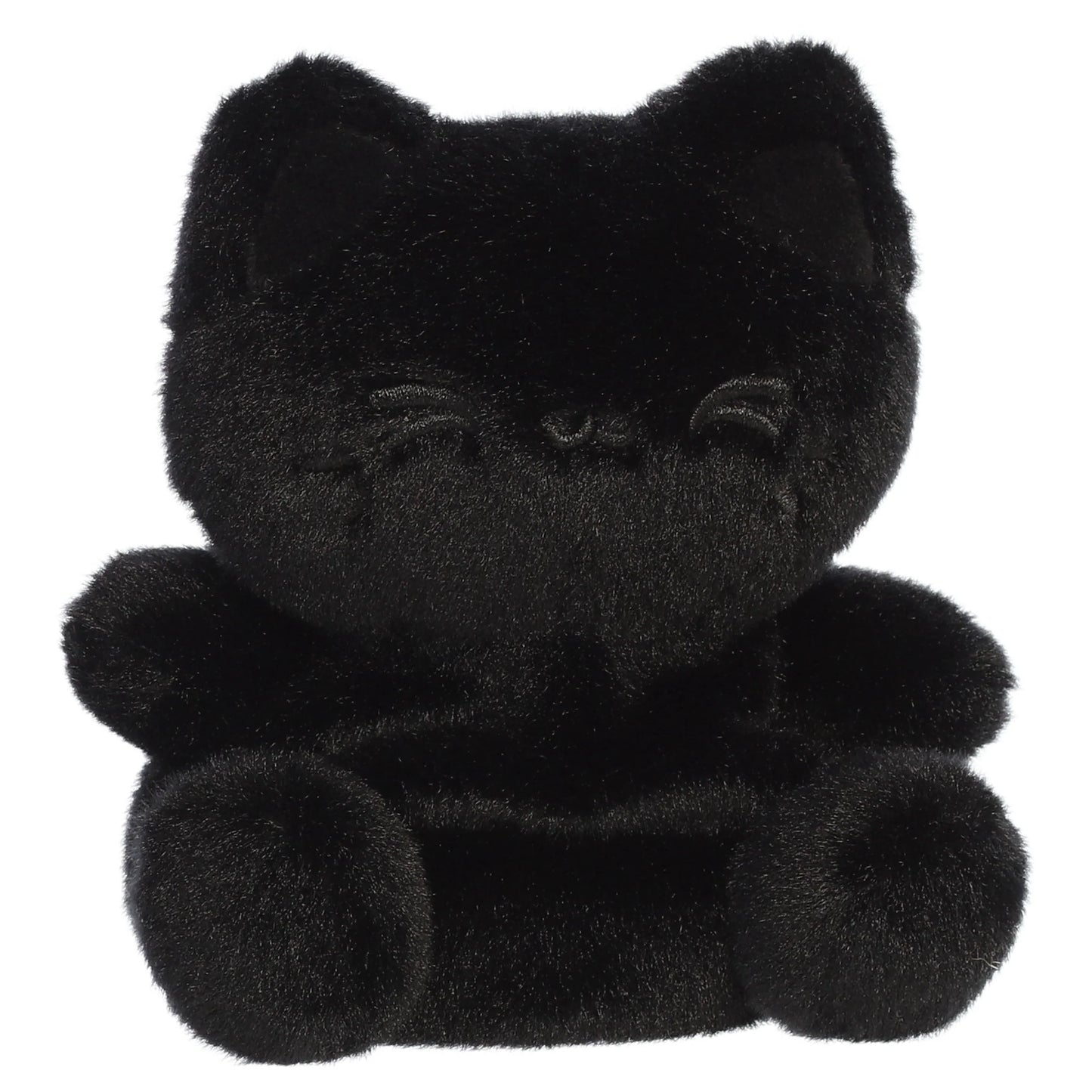 Palm Pals Tasty Peach Sesame Black Out Meowchi plush toy with an all-black monochromatic body and embroidered face