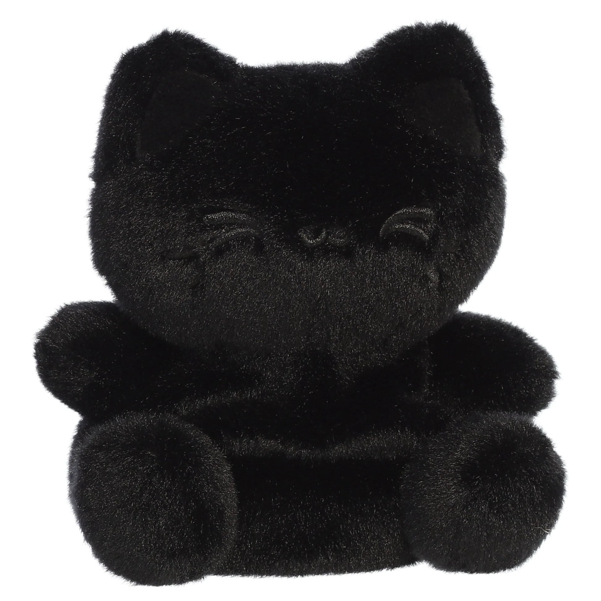 Palm Pals Tasty Peach Sesame Black Out Meowchi plush toy with an all-black monochromatic body and embroidered face
