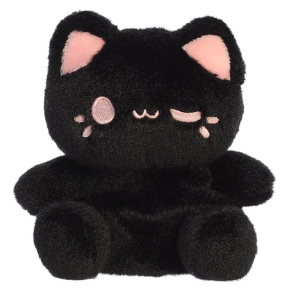 Palm Pals Tasty Peach Strawberry Black Out Meowchi plush toy with a soft black body, playful pink inner ears, and a winking embroidered smile