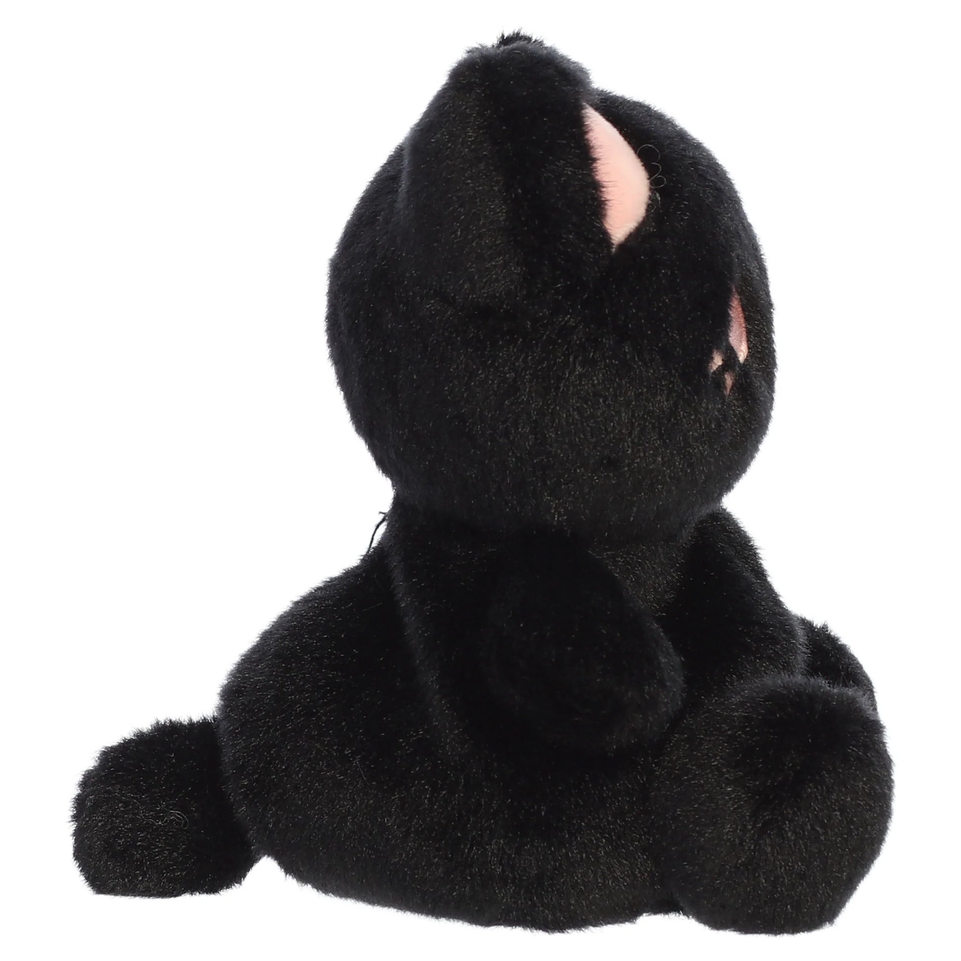 Palm Pals Tasty Peach Strawberry Black Out Meowchi plush toy with a soft black body, playful pink inner ears, and a winking embroidered smile