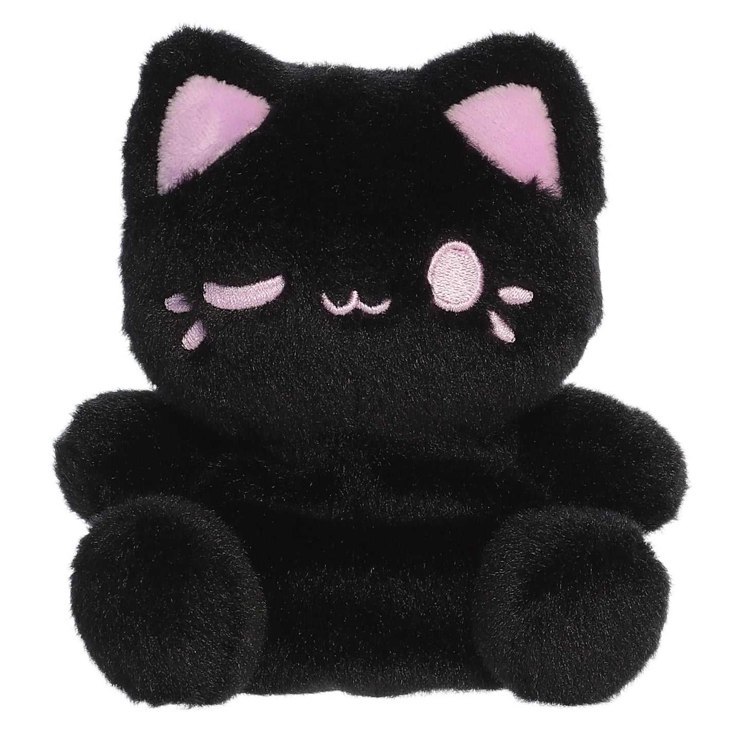 Palm Pals Tasty Peach Taro Black Out Meowchi plush toy with a black body, taro-purple wink, and matching inner ears