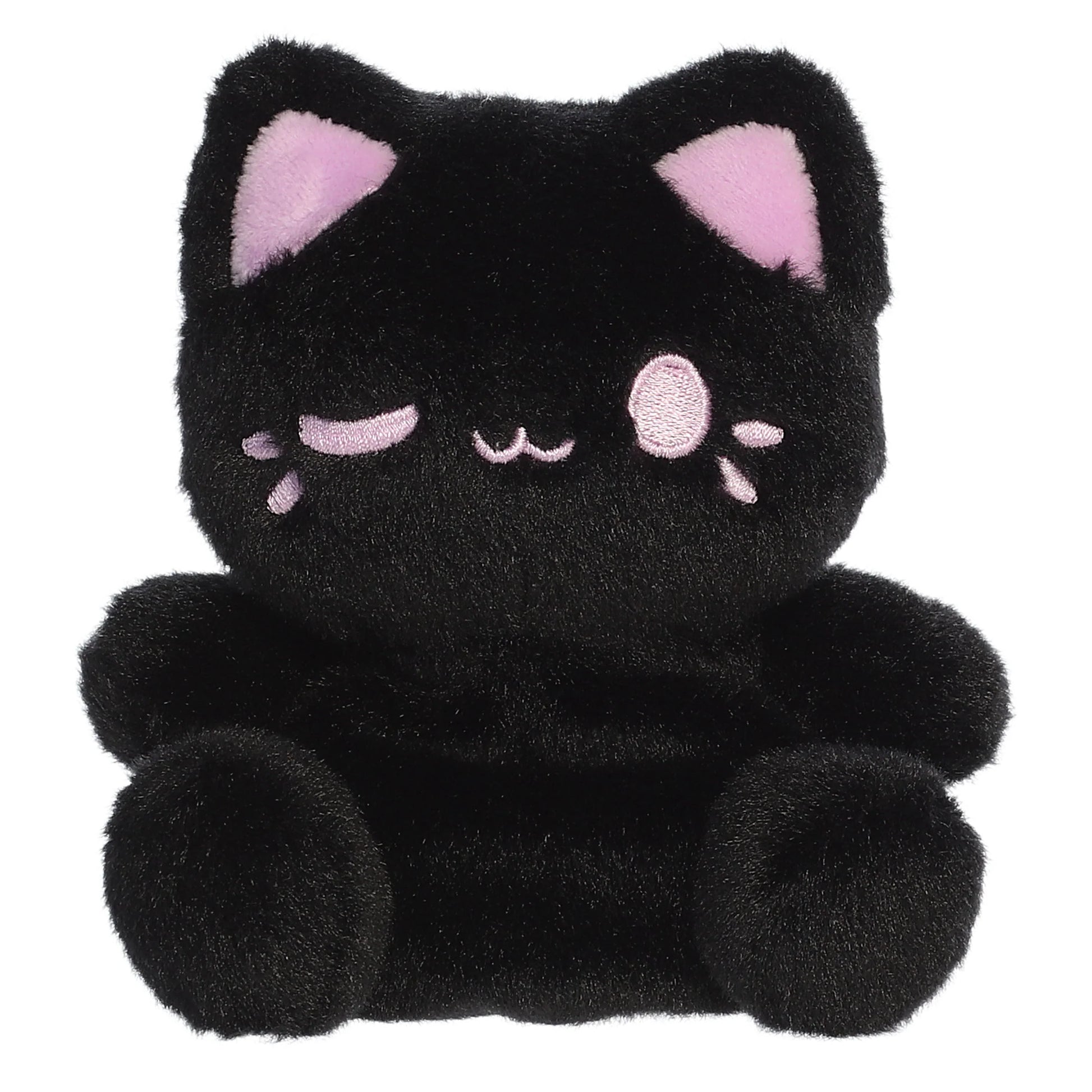Palm Pals Tasty Peach Taro Black Out Meowchi plush toy with a black body, taro-purple wink, and matching inner ears