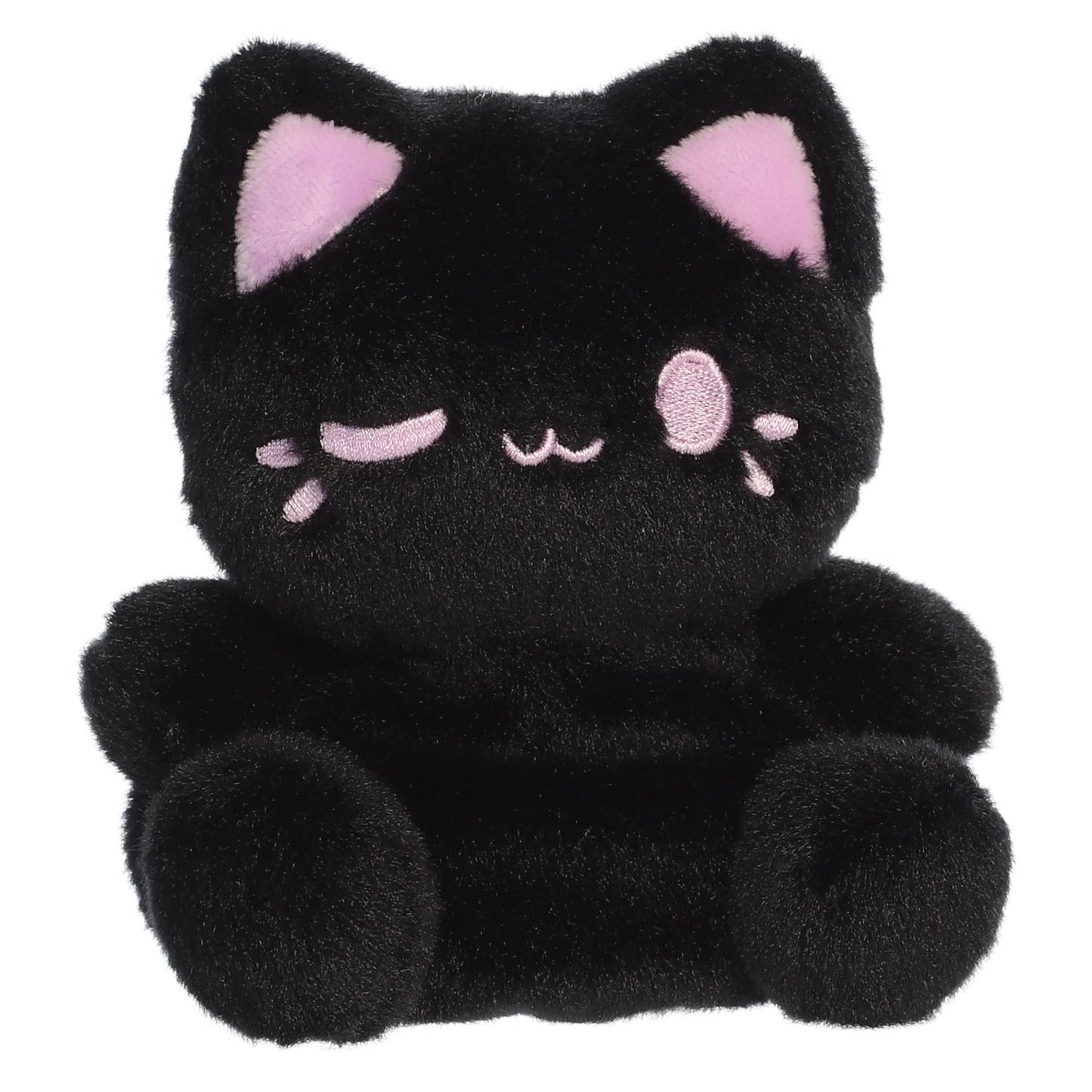 Palm Pals Tasty Peach Taro Black Out Meowchi plush toy with a black body, taro-purple wink, and matching inner ears