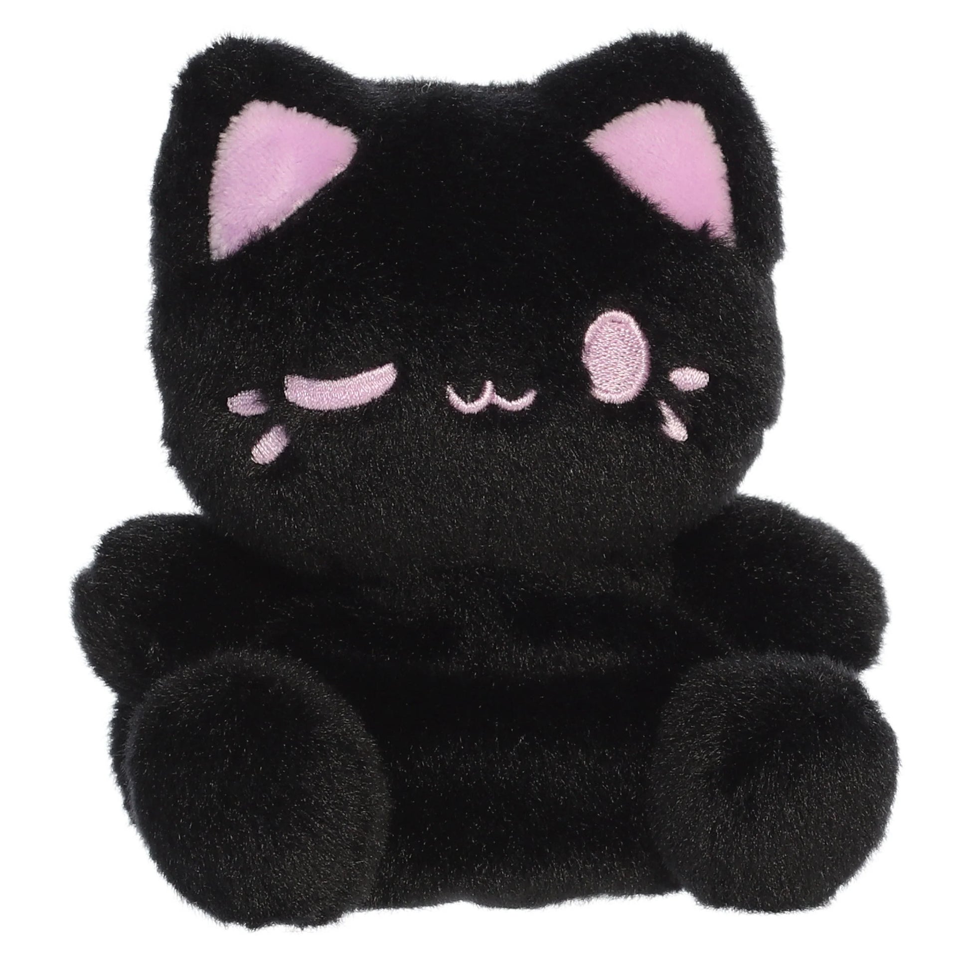 Palm Pals Tasty Peach Taro Black Out Meowchi plush toy with a black body, taro-purple wink, and matching inner ears