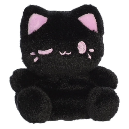 Palm Pals Tasty Peach Taro Black Out Meowchi plush toy with a black body, taro-purple wink, and matching inner ears