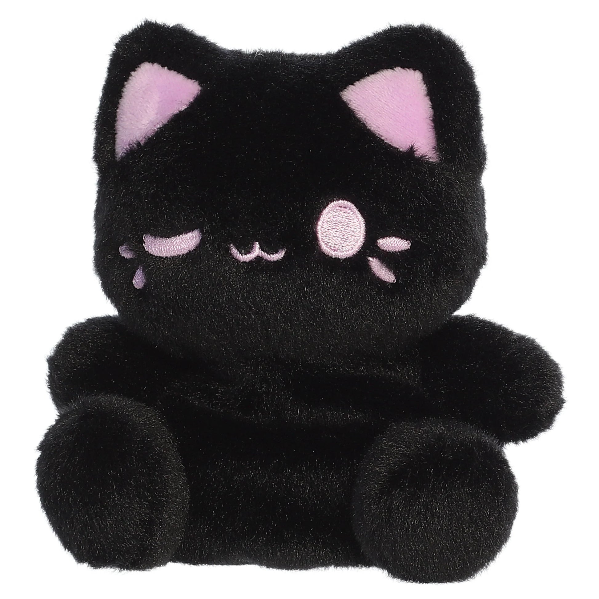 Palm Pals Tasty Peach Taro Black Out Meowchi plush toy with a black body, taro-purple wink, and matching inner ears