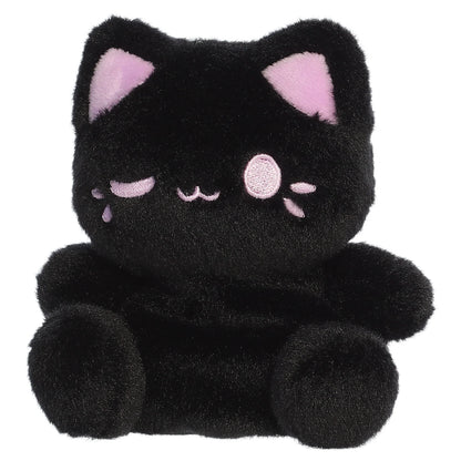 Palm Pals Tasty Peach Taro Black Out Meowchi plush toy with a black body, taro-purple wink, and matching inner ears