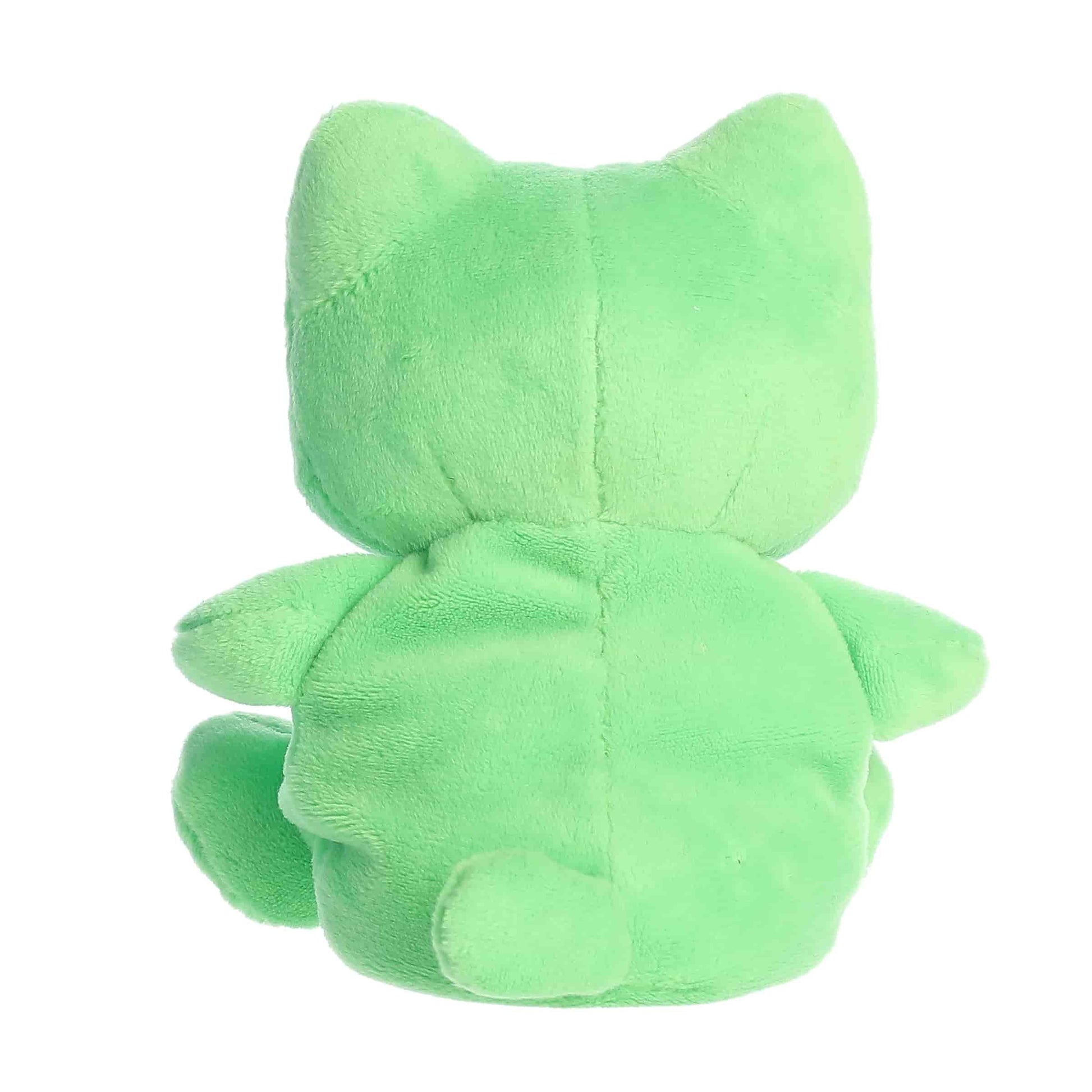 Back view of Palm Pals Tasty Peach Toxic Green Meowchi 5-inch plush soft toy