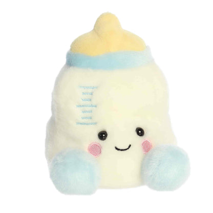 Angled view of Palm Pals Theo Baby Bottle 5-inch plush soft toy