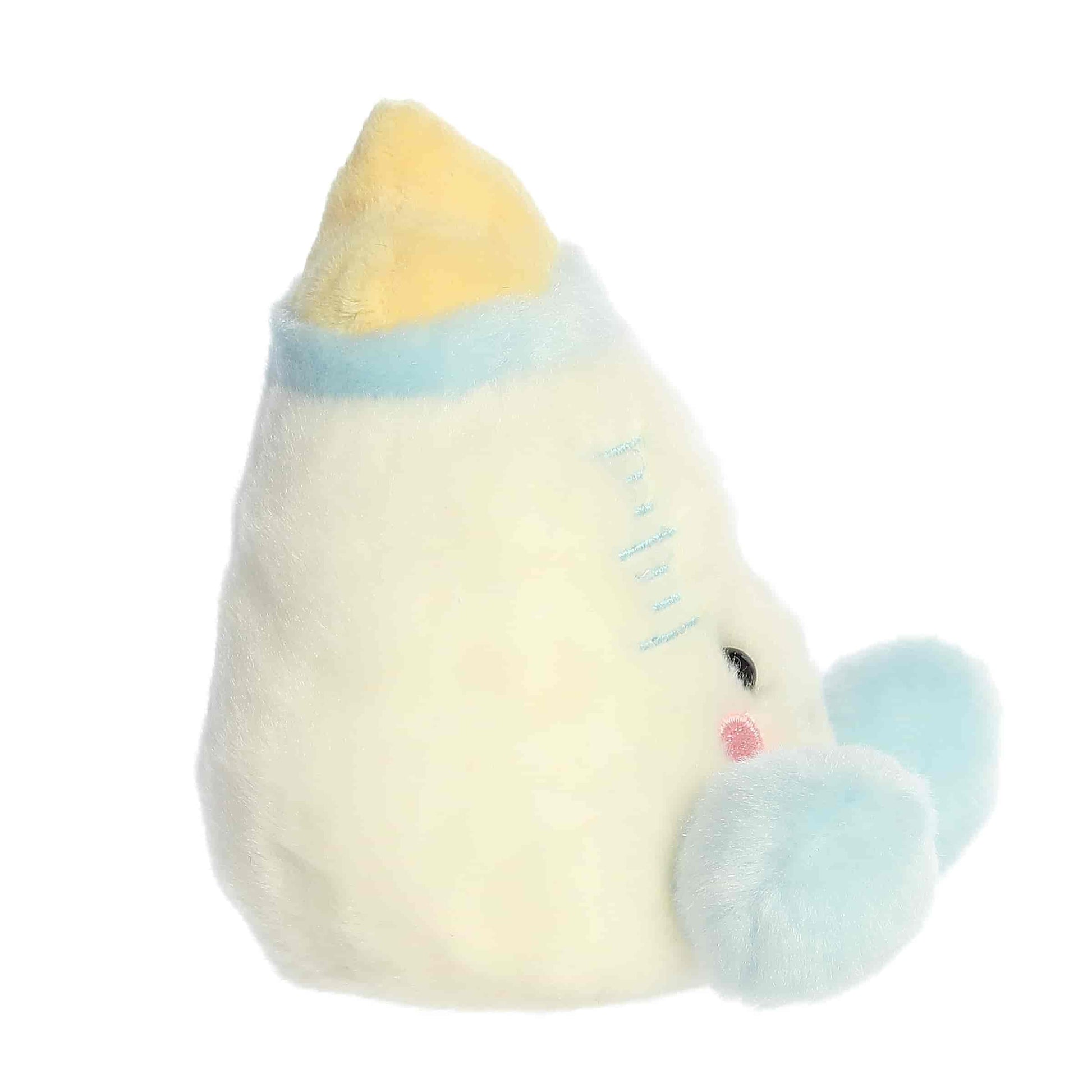 Side view of Palm Pals Theo Baby Bottle 5-inch plush soft toy