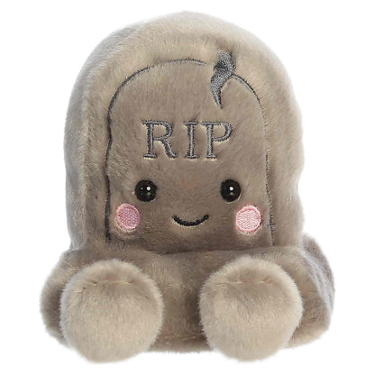 Palm Pals Thom Tombstone 4-inch grey gravestone plush with embroidered RIP lettering, stitched crack detail, and pink cheeks.