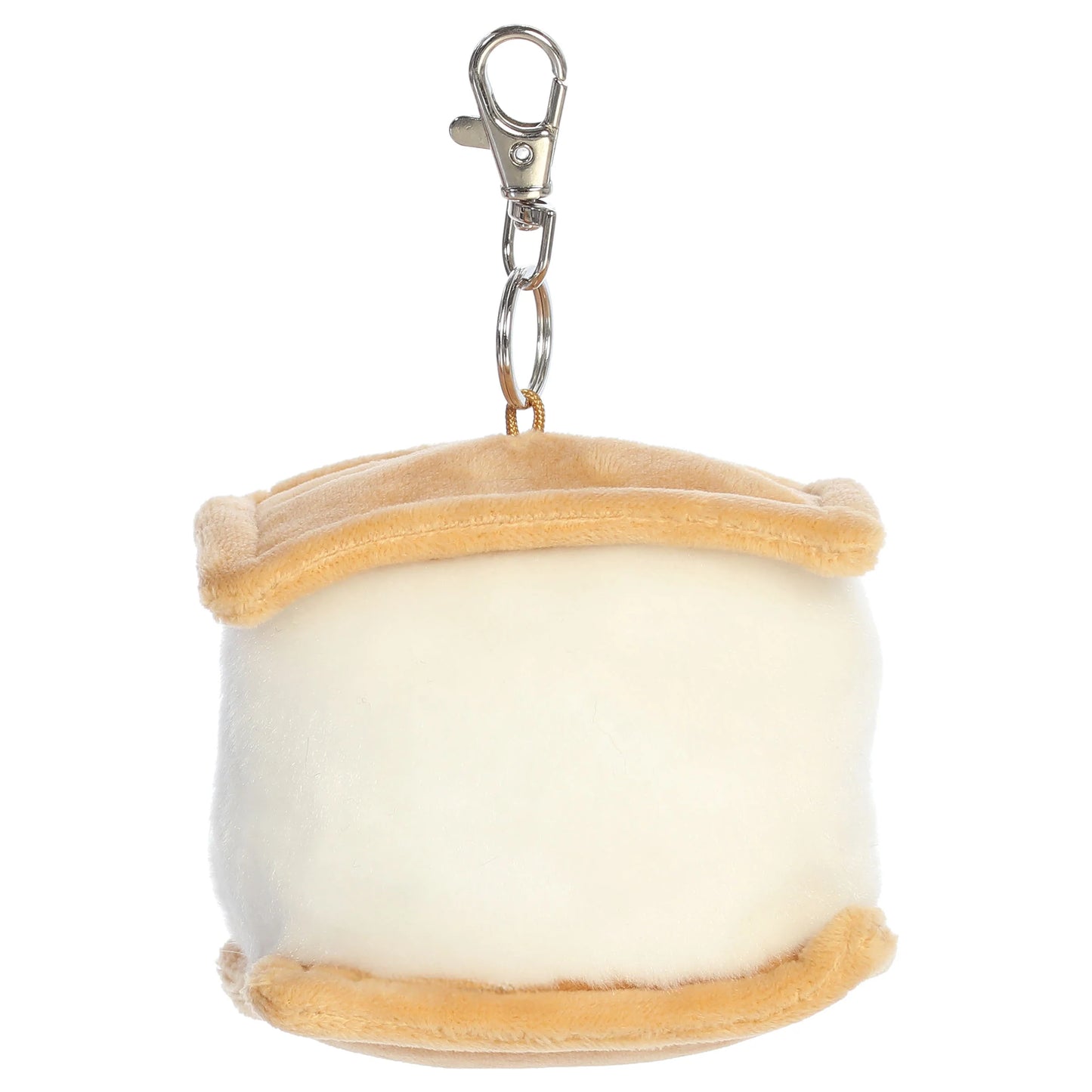 Palm Pals Toastee S'more Clip-On plush toy featuring graham cracker, chocolate, and marshmallow layers with a smiling face and metal keychain clip.