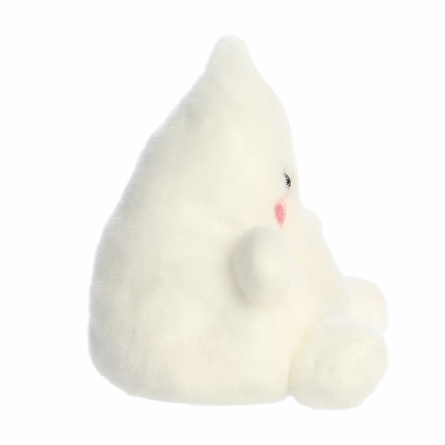 Palm Pals Tricks Ghost 5-inch plush featuring a creamy white body with outstretched arms, pink cheeks, and a smiling face.