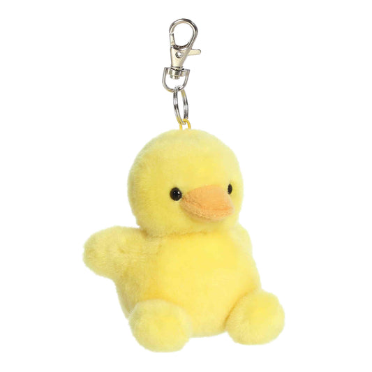 Palm Pals Tubby Rubber Ducky 4-inch clip-on plush, a bright yellow duck with orange beak and keychain clip.