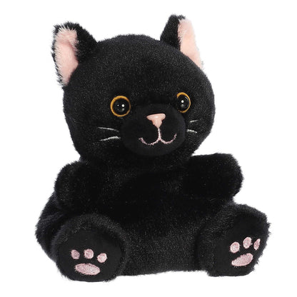 Palm Pals Twilight Black Cat 4.5-inch plush featuring sleek black fur, bright golden eyes, pink ear lining, and embroidered pink paw pads.