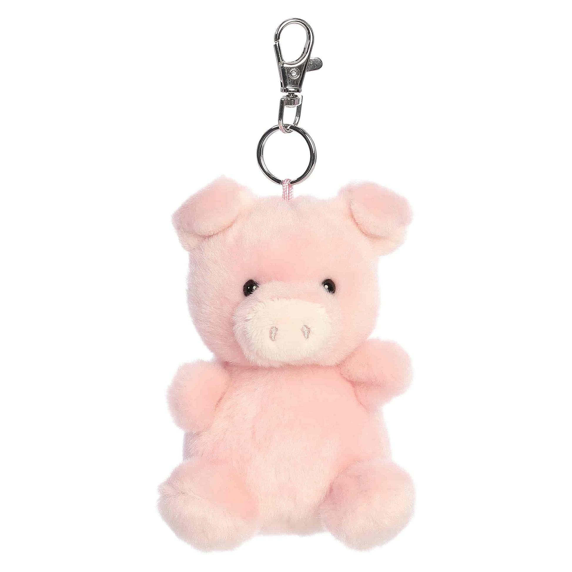 Palm Pals Wizard Pig Clip-On plush featuring soft pink fur, a whimsical snout, and a metal keychain clip.
