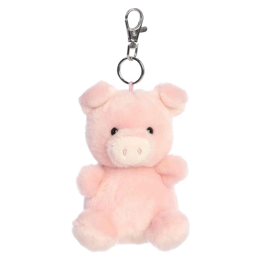 Palm Pals Wizard Pig Clip-On plush featuring soft pink fur, a whimsical snout, and a metal keychain clip.